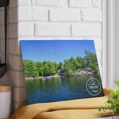 Lakefront Glass Cutting Board — Personalized ‘Bob’s Lake’ Scenic Kitchen Board