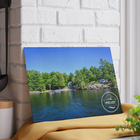 Lakefront Glass Cutting Board — Personalized ‘Bob’s Lake’ Scenic Kitchen Board