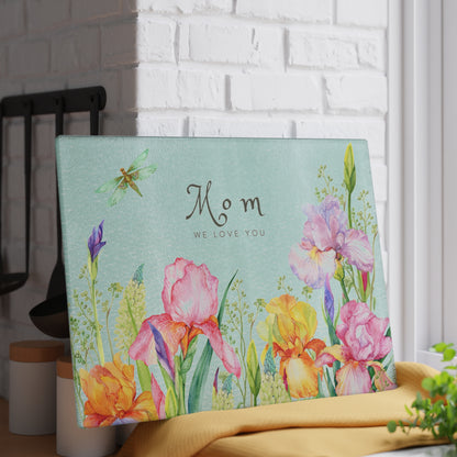Mother's Day Bouquet Glass Cutting Board — Garden Flowers Kitchen Gift