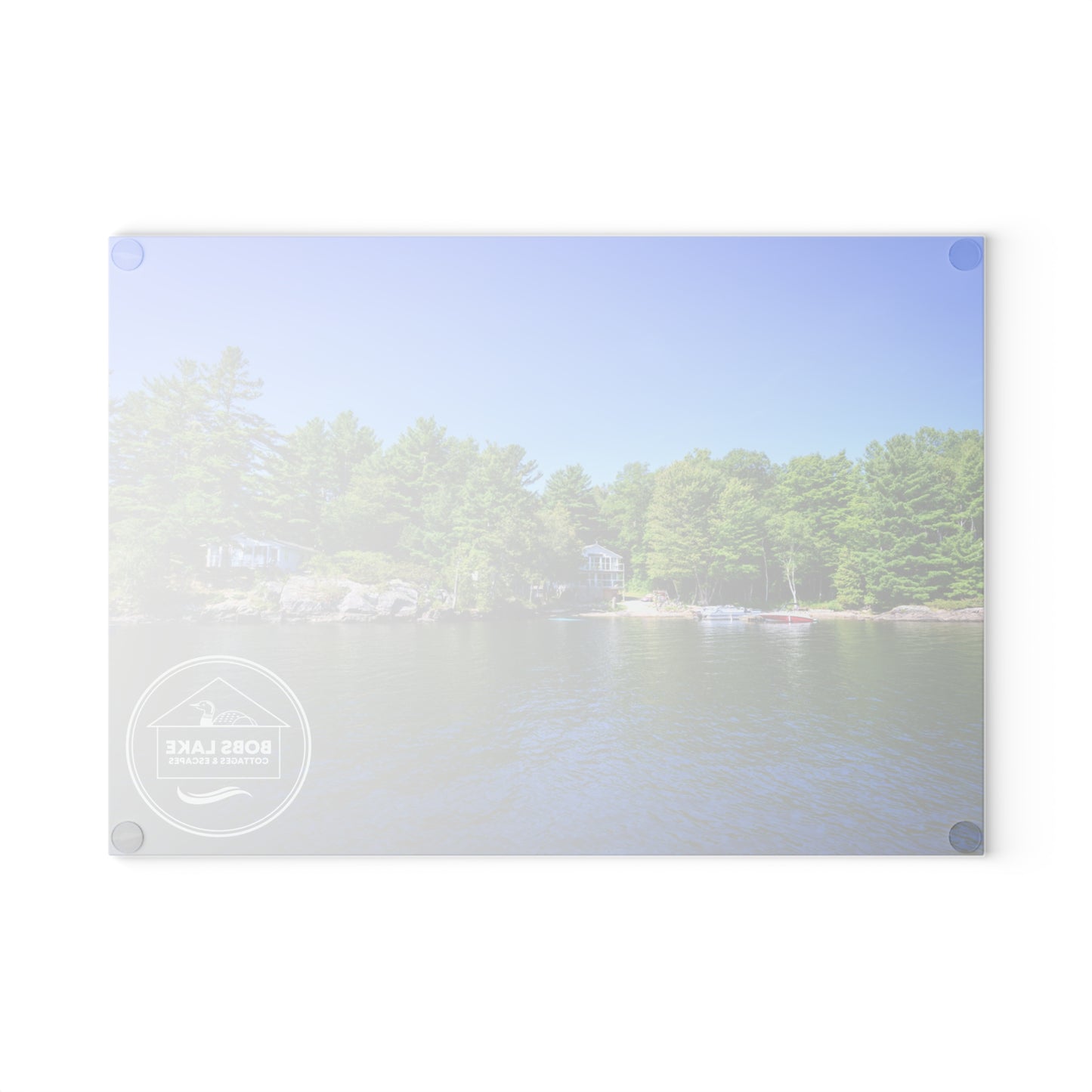 Lakefront Glass Cutting Board — Personalized ‘Bob’s Lake’ Scenic Kitchen Board