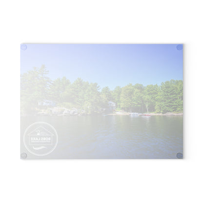 Lakefront Glass Cutting Board — Personalized ‘Bob’s Lake’ Scenic Kitchen Board