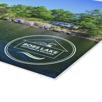Lakefront Glass Cutting Board — Personalized ‘Bob’s Lake’ Scenic Kitchen Board