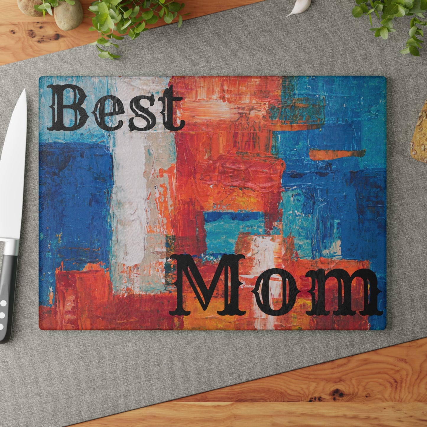 Best Mom Abstract Painting Glass Cutting Board