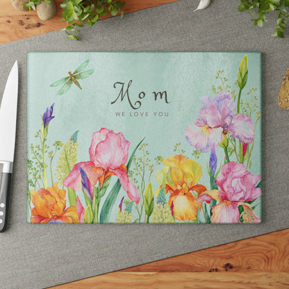 Mother's Day Bouquet Glass Cutting Board — Garden Flowers Kitchen Gift