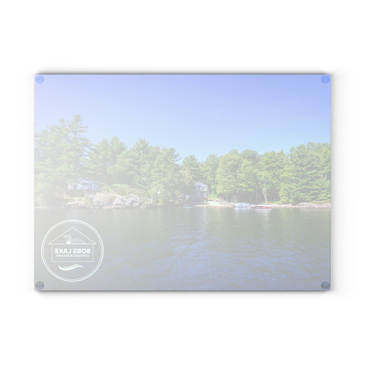 Lakefront Glass Cutting Board — Personalized ‘Bob’s Lake’ Scenic Kitchen Board