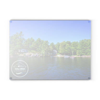 Lakefront Glass Cutting Board — Personalized ‘Bob’s Lake’ Scenic Kitchen Board