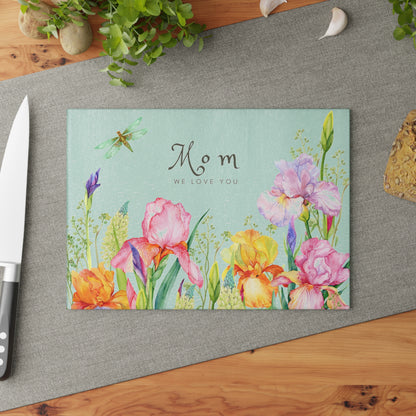 Mother's Day Bouquet Glass Cutting Board — Garden Flowers Kitchen Gift