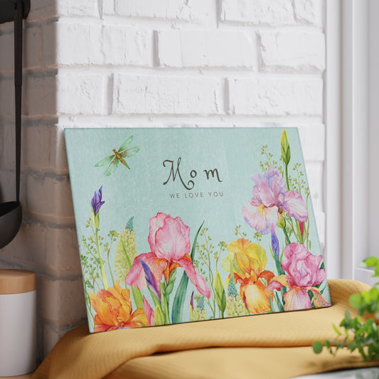 Mother's Day Bouquet Glass Cutting Board — Garden Flowers Kitchen Gift
