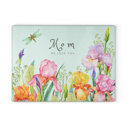 Mother's Day Bouquet Glass Cutting Board — Garden Flowers Kitchen Gift