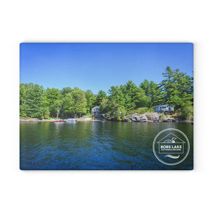 Lakefront Glass Cutting Board — Personalized ‘Bob’s Lake’ Scenic Kitchen Board