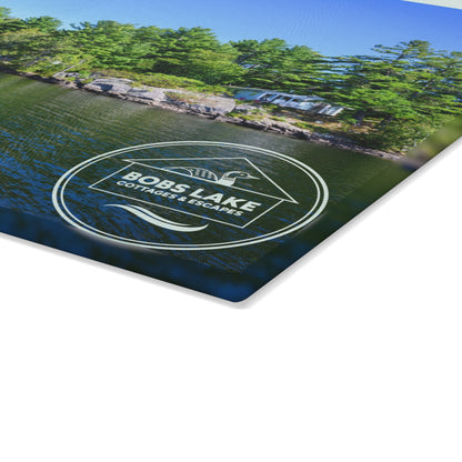 Lakefront Glass Cutting Board — Personalized ‘Bob’s Lake’ Scenic Kitchen Board